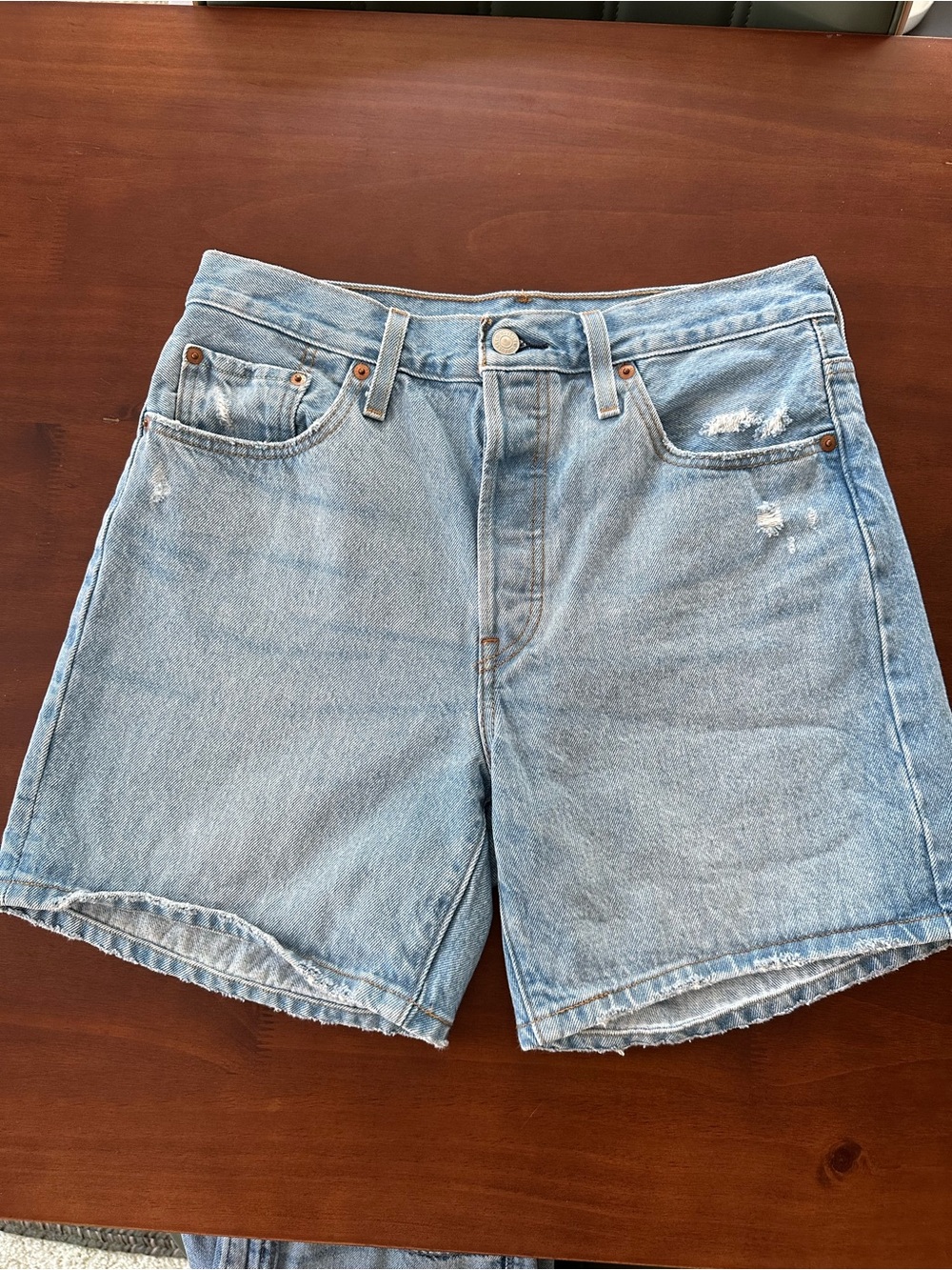 Levi's Light Blue Distressed Denim Shorts